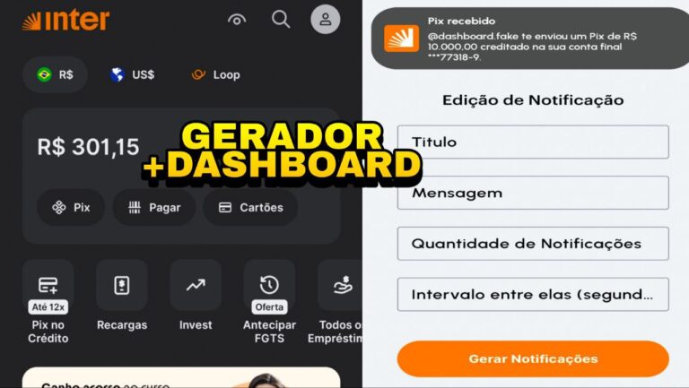 Dashboard INTER Fake Pix-Comprovante +Gerador Notificação atualizado