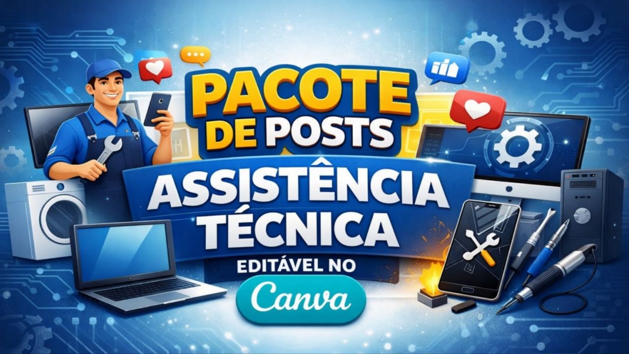 Pacote de Posts para Assistência Técnica no Editável Canva